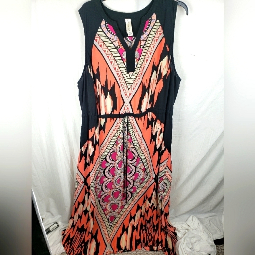 Pure Energy Orange Multicolored Sleeveless Maxi Dress Sz 3X